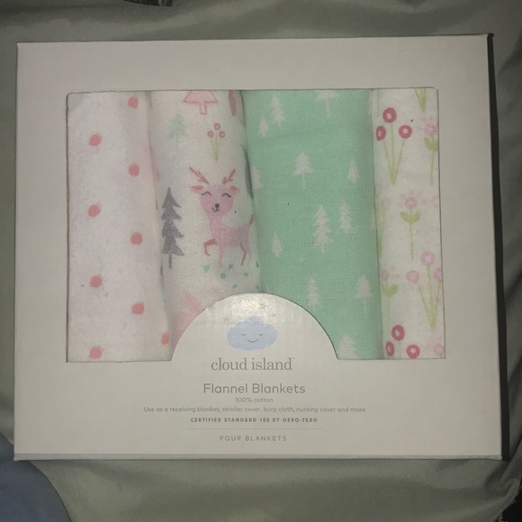4 Flannel Baby Blankets - 100% Cotton - Picture 1 of 2